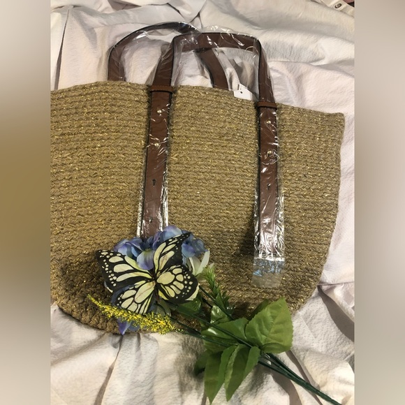 NWT  Handmade Jute adjustable strap front pocket shopper tote bag - Picture 4 of 6